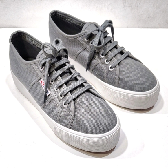 SUPERGA Low Top Platform Sneakers Grey Lace Up Unisex Size Womens 9.5 Men 8 US - Picture 3 of 12